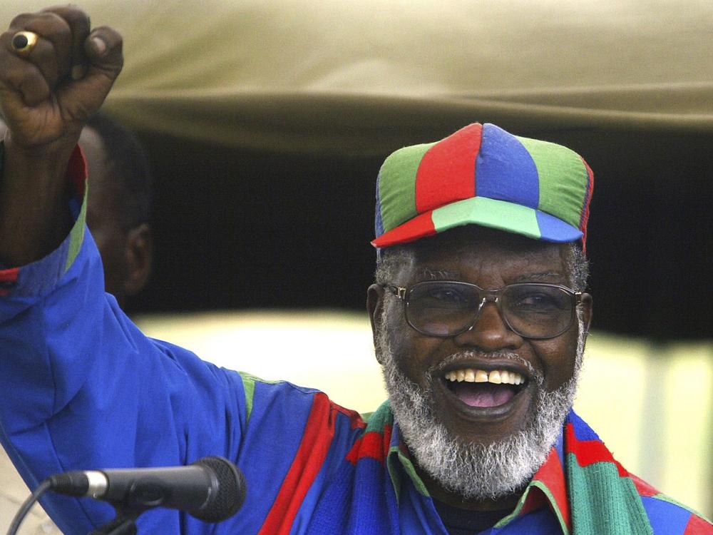 Namibian and ruling Swapo party President Sam Nujoma speaks during an election rally in Windhoek, Namibia, Nov. 13, 2004.
