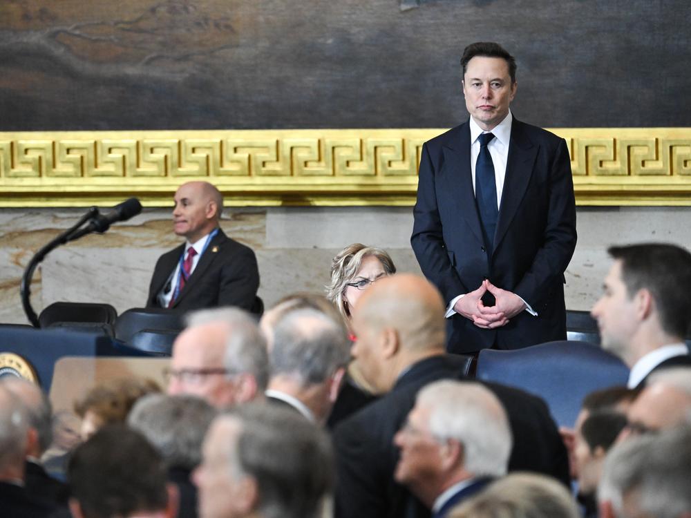 Elon Musk at the inauguration of President Trump on Jan. 20 in Washington, D.C. Trump tasked Musk with dramatically slashing government via the Department of Government Efficiency team. Its work has been secretive and controversial and has created chaos throughout the federal workforce.