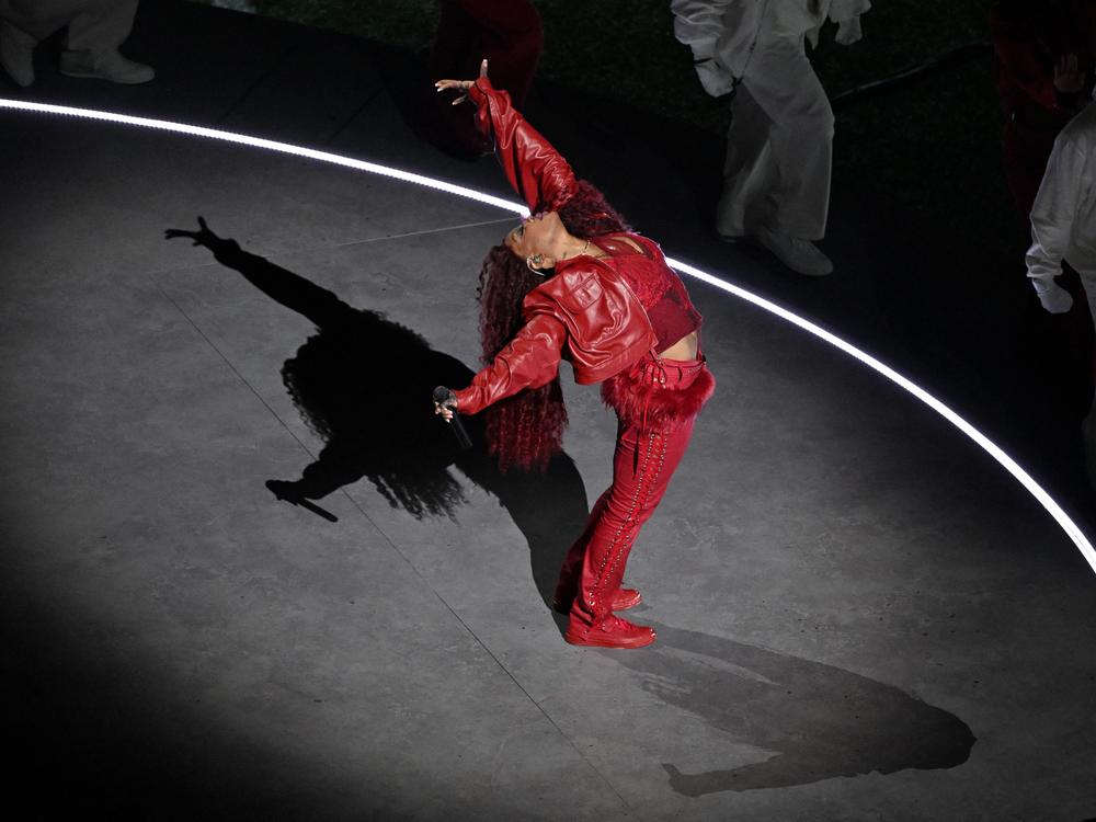 SZA performing onstage during the Super Bowl LIX Chiefs vs Eagles Apple Music Halftime Show at Caesars Superdome in New Orleans, Louisiana.