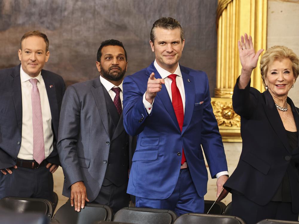 Linda McMahon appears with fellow Trump nominees (left to right) Lee Zeldin, Kash Patel and Pete Hegseth on Jan. 20, the president's second Inauguration Day.