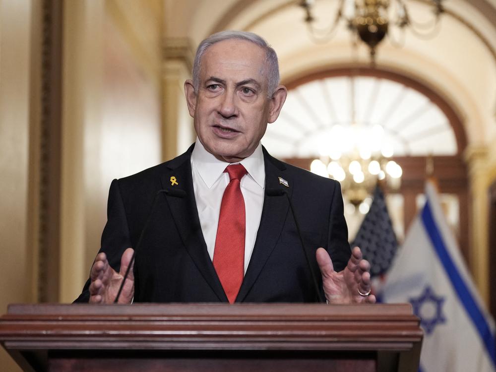 Israeli Prime Minister Benjamin Netanyahu speaks to the press at the U.S. Capitol, Feb. 7.