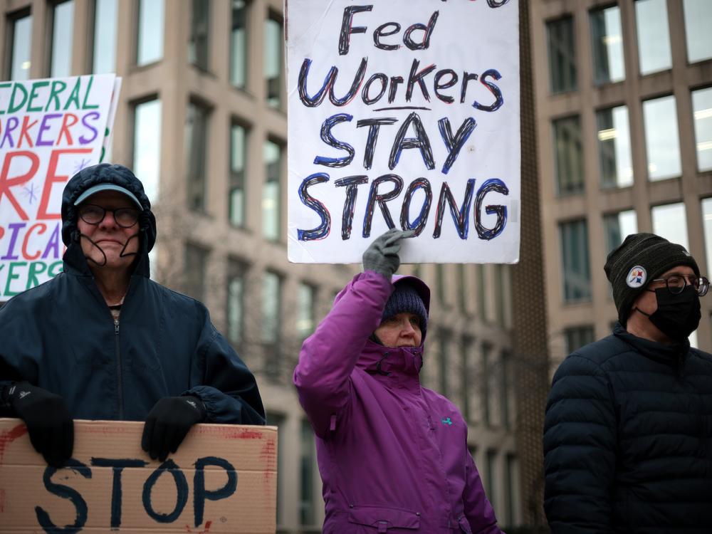 Protesters rally outside the headquarters of the U.S. Office of Personnel Management in Washington, D.C., on Feb. 5.