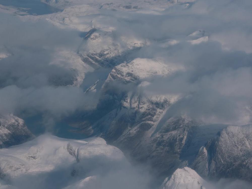 An aerial view of mountains just north of Greenland's capital, Nuuk. Greenland is bigger than Mexico and has a sparse population of just 56,000 people.