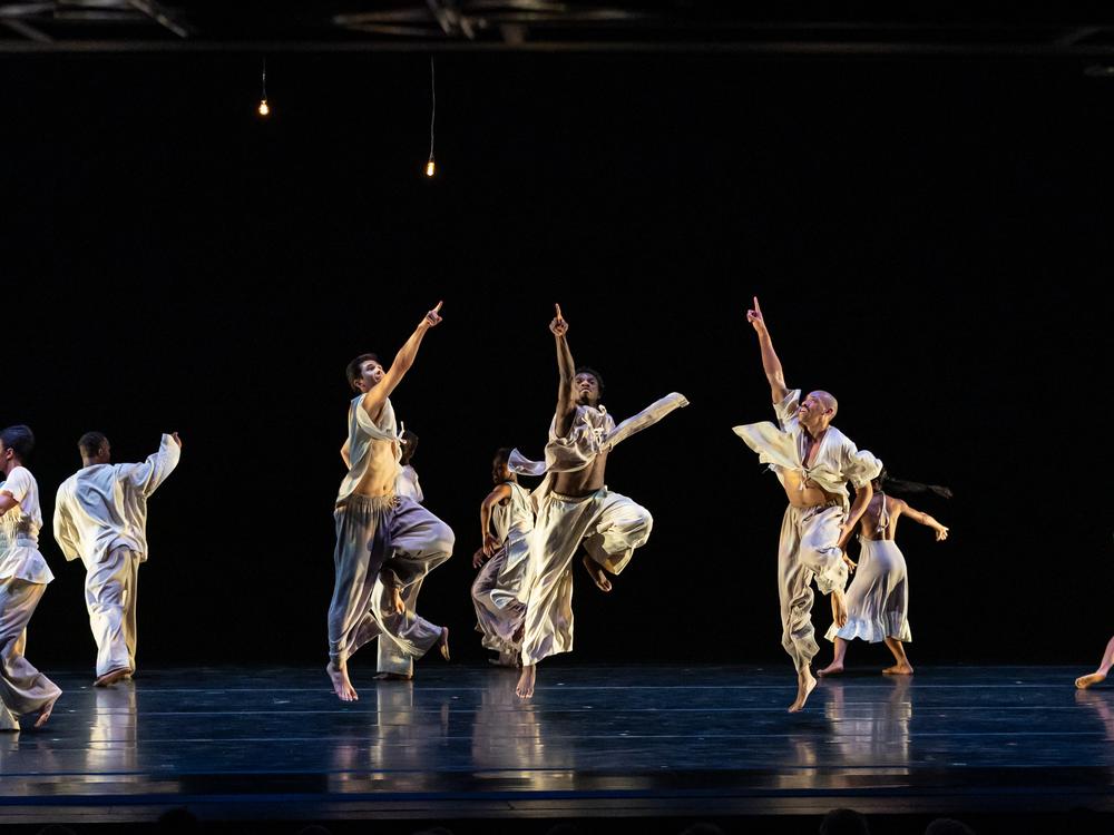 The Alvin Ailey American Dance Theater performs <em>Sacred Songs</em>, choreographed by interim artistic director Matthew Rushing based on material featured in the original 1960 version of the company's <em>Revelations</em>.