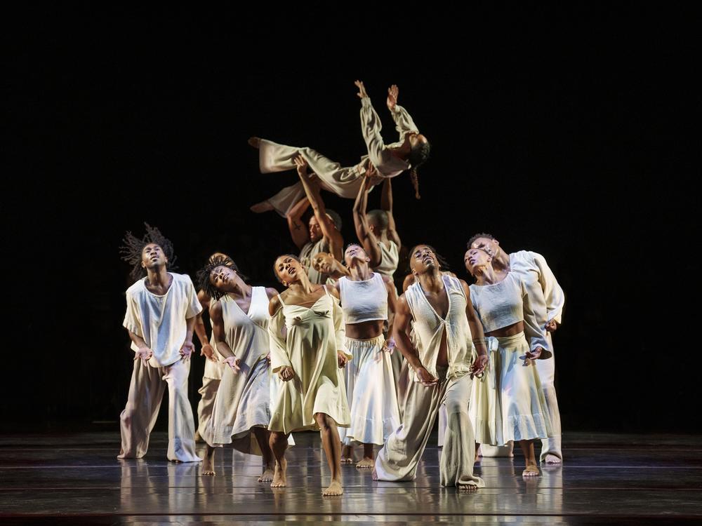 The Alvin Ailey American Dance Theater performs <em>Sacred Songs</em>, choreographed by interim artistic director Matthew Rushing based on material featured in the original 1960 version of the company's <em>Revelations</em>.