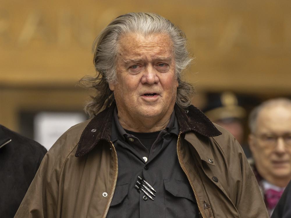 Steve Bannon exits court in New York on Feb. 11, 2025.