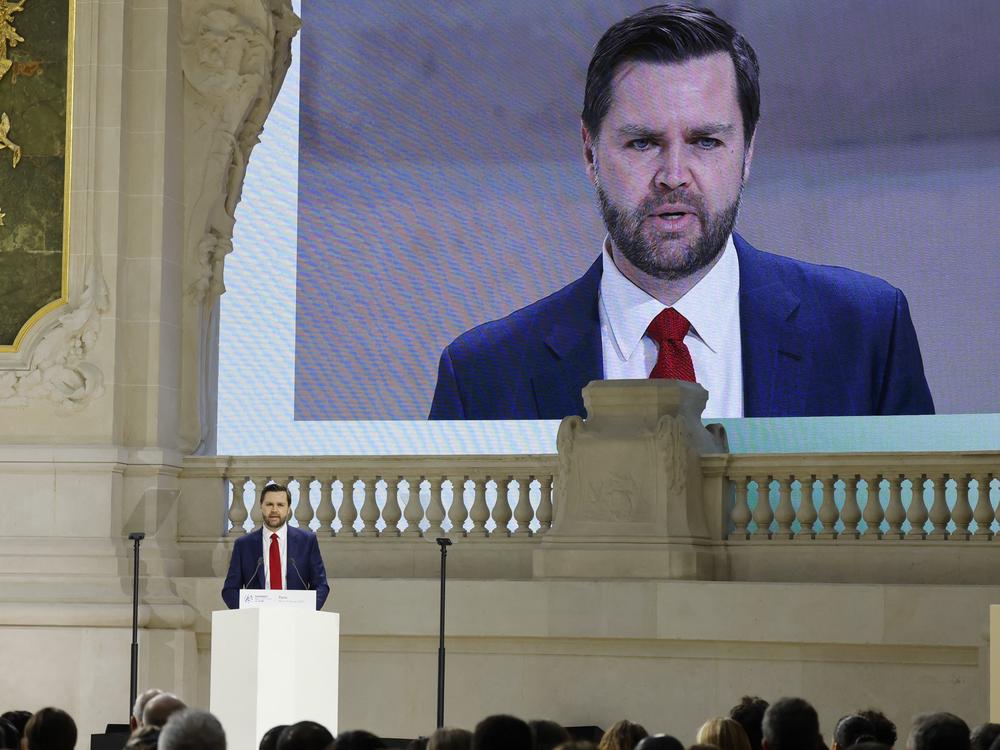 Vice President JD Vance speaks during a plenary session at the Artificial Intelligence (AI) Action Summit in Paris, on Feb. 11.