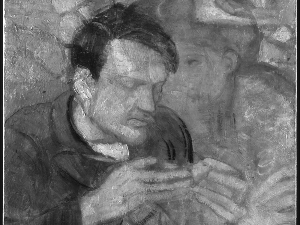An infrared image of Portrait of Mateu Fernández de Soto, revealing another portrait underneath.
