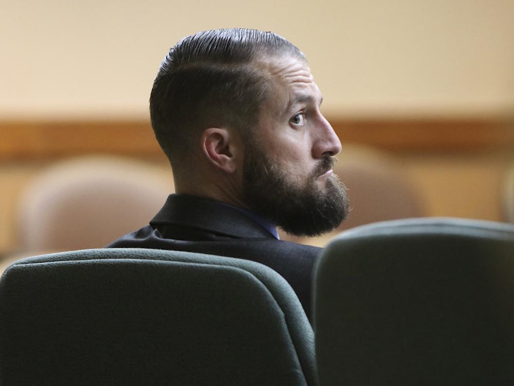 Former Las Cruces Police officer Brad Lunsford looks toward the gallery during his trial in the fatal shooting of Presley Eze, in Las Cruces, N.M., on Feb. 4.