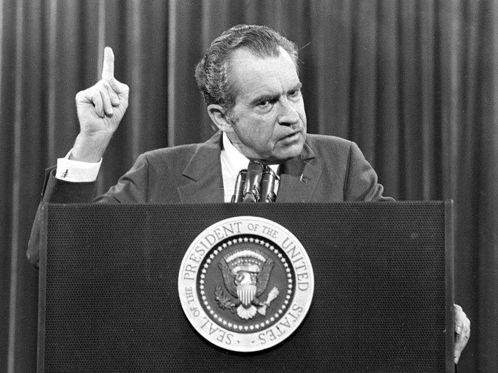 In this Nov. 17, 1973 file photo, President Richard Nixon speaks near Orlando, Fla. to the Associated Press Managing Editors annual meeting. Nixon told the APME 