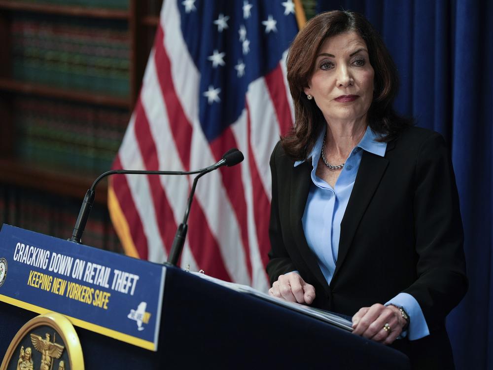 New York Gov. Kathy Hochul speaks at a press conference in the Queens borough of New York on Nov. 26, 2024.