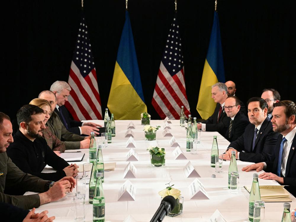 Vice President JD Vance and Ukrainian President Volodymyr Zelenskyy meet on the sidelines of the 61st Munich Security Conference in Germany on Friday.