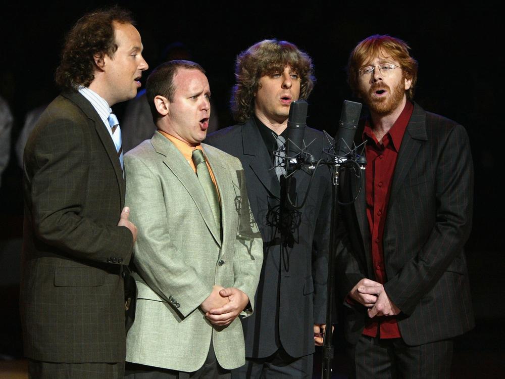 Phish performs the national anthem before the start of Game 4 of the 2003 NBA Finals between the New Jersey Nets and San Antonio Spurs.