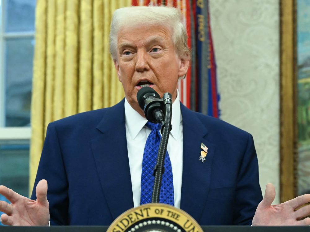 President Trump is considering additional taxes on imported products, saying U.S. tariffs should be as high as those in other countries. Pictured is Trump speaking from the Oval Office of the White House in Washington, D.C., on Feb. 12, 2025.
