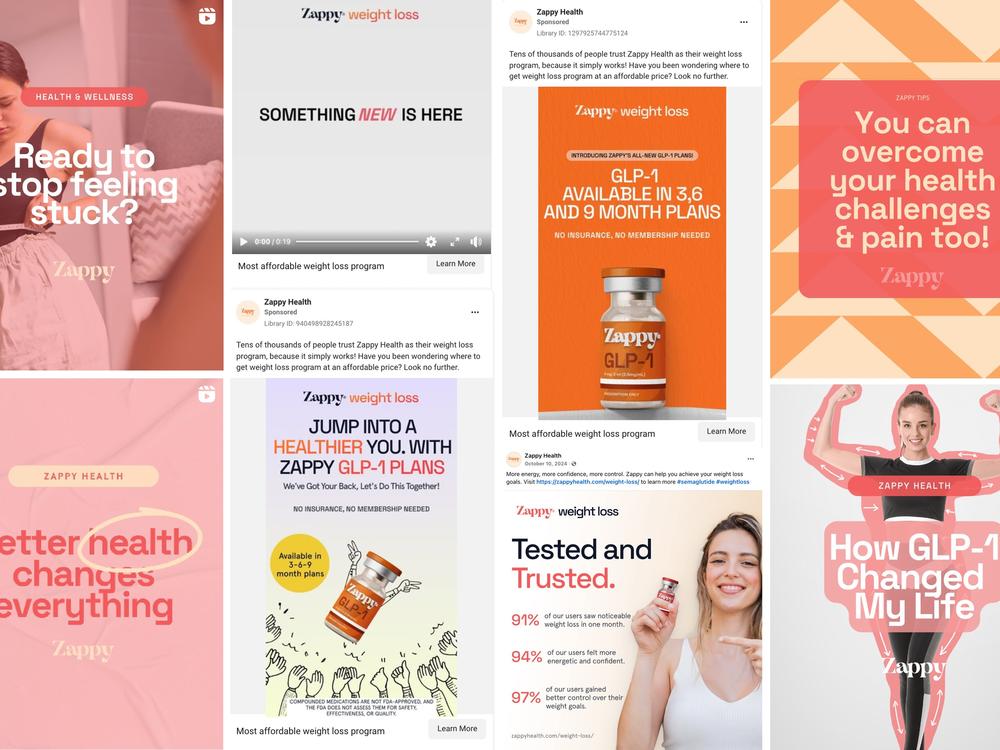 Zappy Health ads on Facebook and Instagram promote its weight-loss program, which involves connecting patients to online providers and sending them low-cost obesity drugs made by compounding pharmacies.