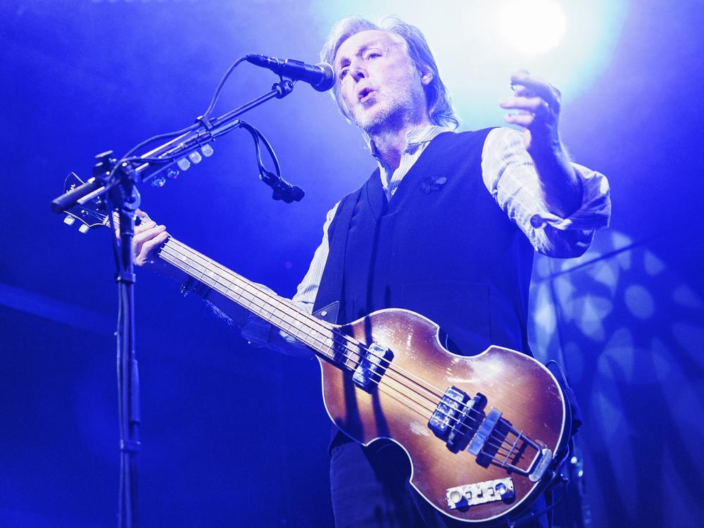 Paul McCartney on stage at the Bowery Ballroom in New York on Feb. 14, 2025.