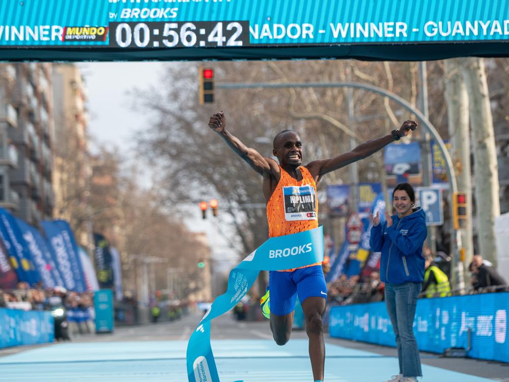 Race winner Jacob Kiplimo breaks the world record at the eDreams Mitja Marato de Barcelona, on Sunday in Barcelona, Catalonia, Spain.