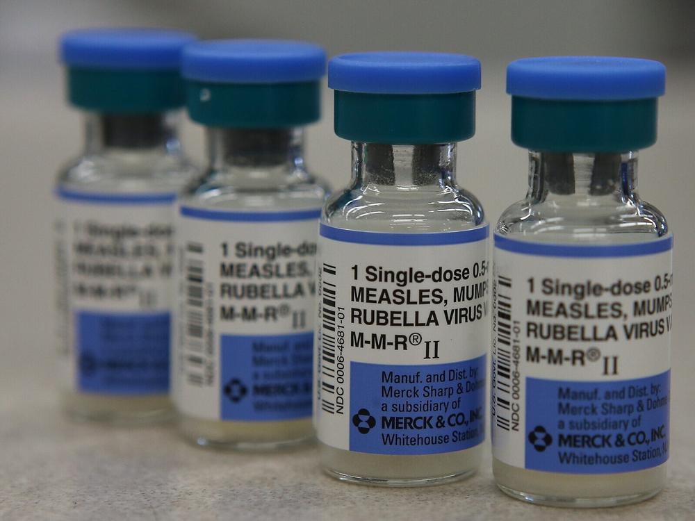 In this photo illustration, vials of measles, mumps and rubella vaccine are displayed on a counter at a Walgreens Pharmacy in California during an outbreak in 2015.