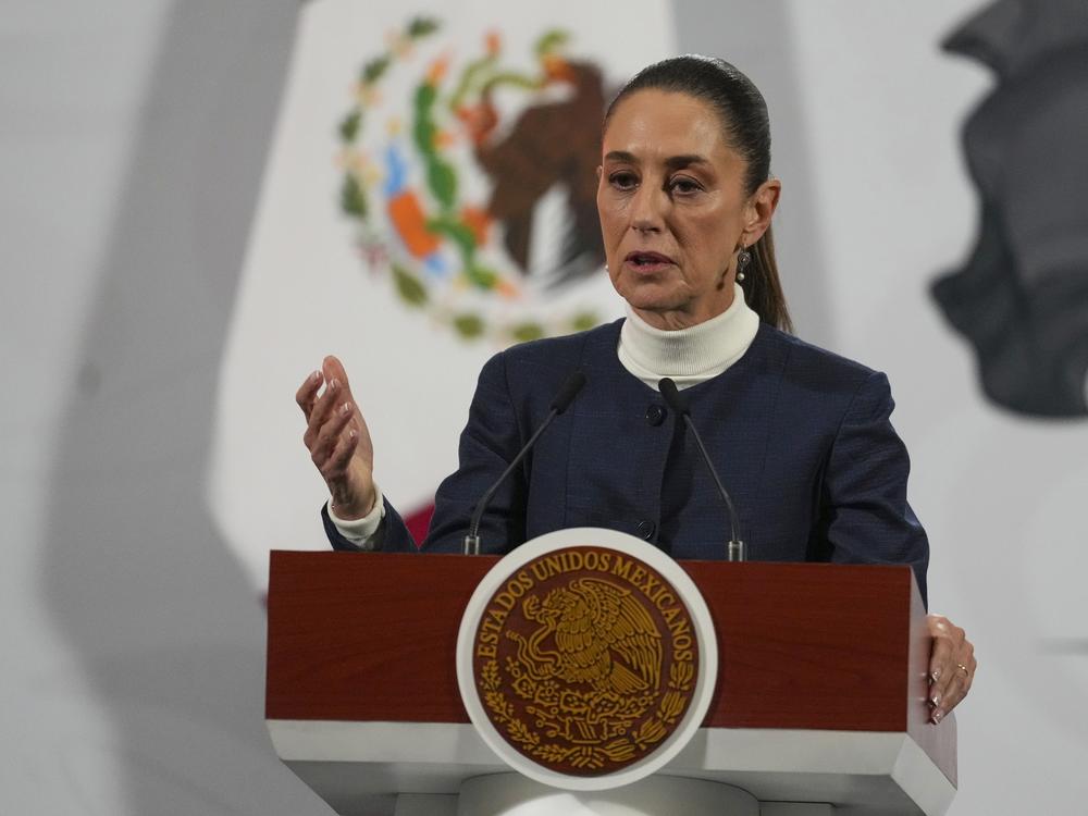 Mexican President Claudia Sheinbaum gives her daily morning press conference at the National Palace in Mexico City, Monday, Feb. 3, 2025.