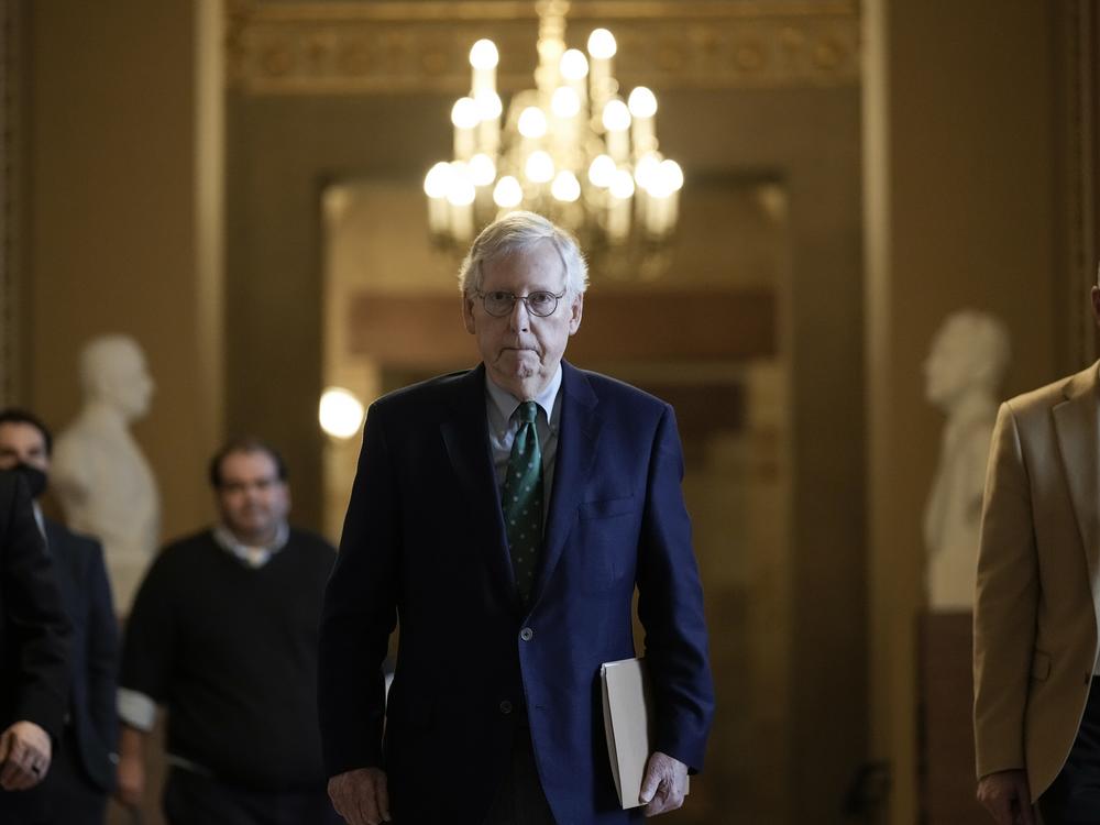 Mitch McConnell leaves his office and walks to the Senate floor on March 6, 2023.