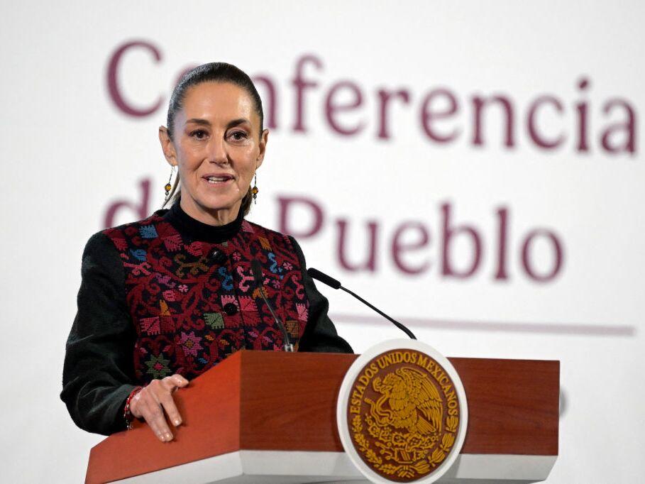 Mexico's President Claudia Sheinbaum speaks during her daily conference at the National Palace in Mexico City on Jan. 8, 2025.