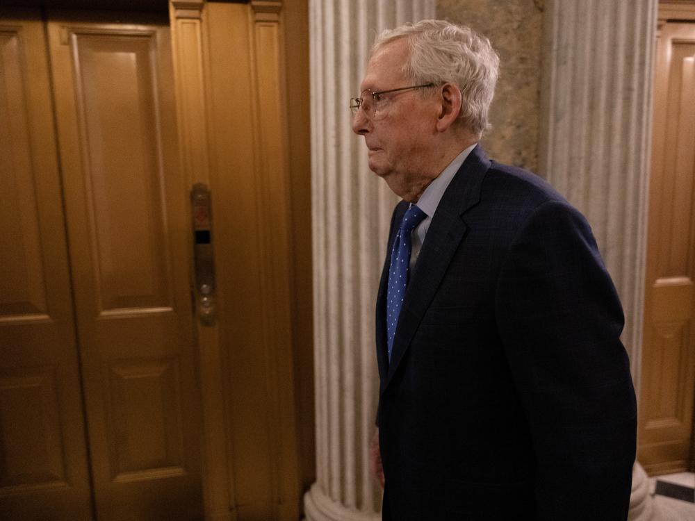 Sen. Mitch McConnell, R-Ky., arrives to cast his vote at the U.S. Capitol on Jan. 24.