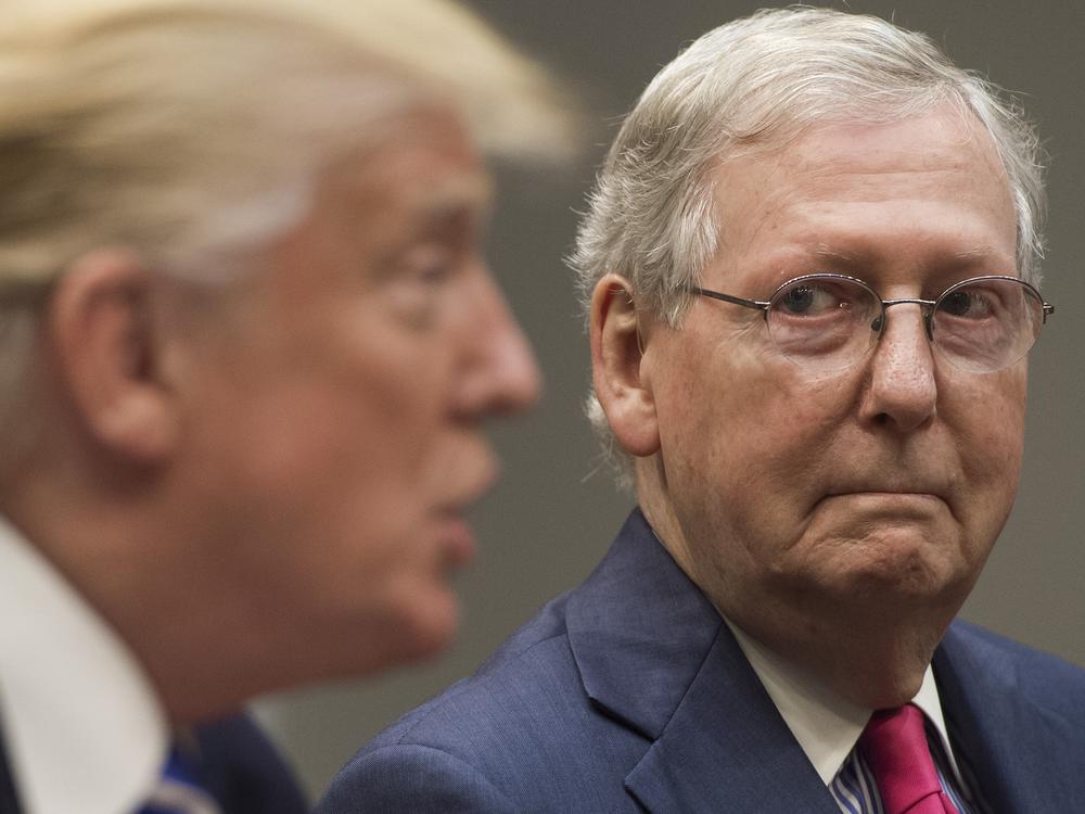 President Trump speaks alongside Senate Majority Leader Mitch McConnell on Sept. 5, 2017. McConnell helped push Trump's first-term agenda through the Senate, but their relationship ultimately frayed.
