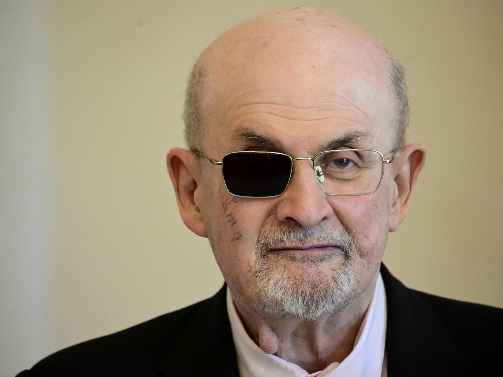 Indian-British novelist Salman Rushdie is welcomed by the German President (not in picture) at the presidential Bellevue Palace in Berlin in 2024.