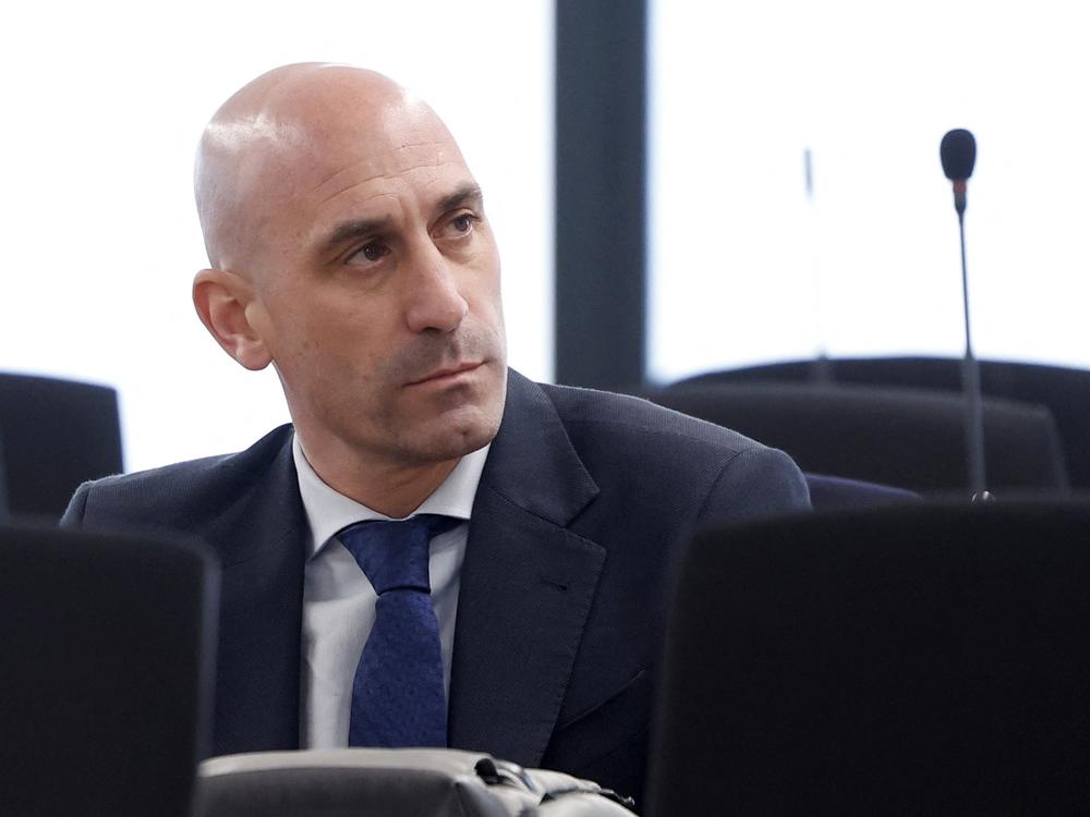 Former president of the Spanish football federation Luis Rubiales, is seen during his trial in a courtroom outside of Madrid earlier this month. He was found guilty of sexual assault over his unsolicited kiss on player Jenni Hermoso.