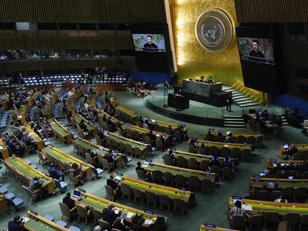Ukraine's President Volodymyr Zelenskyy addresses the 79th session of the United Nations General Assembly, Sept. 25, 2024, at U.N. headquarters in New York.