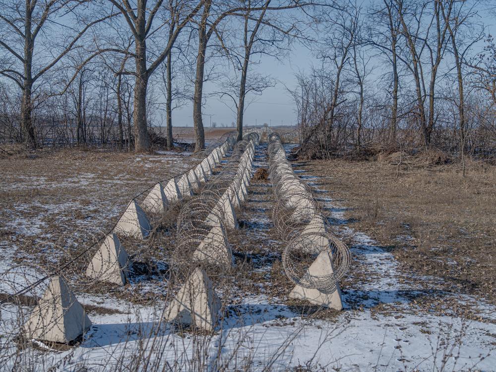 Defensive fortifications near Sumy, Ukraine, on Feb. 9.