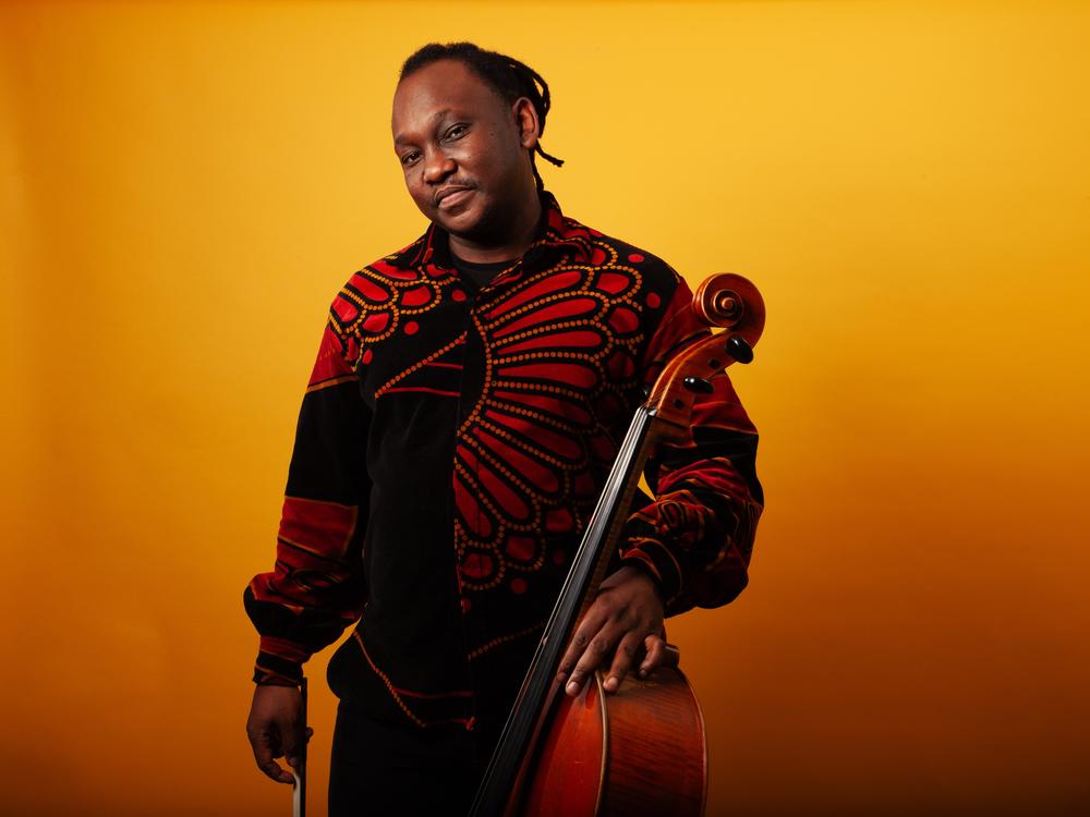 South African cellist and composer Abel Selaocoe pictured Monday, Feb. 3, 2025, at NPR headquarters in Washington, D.C.
