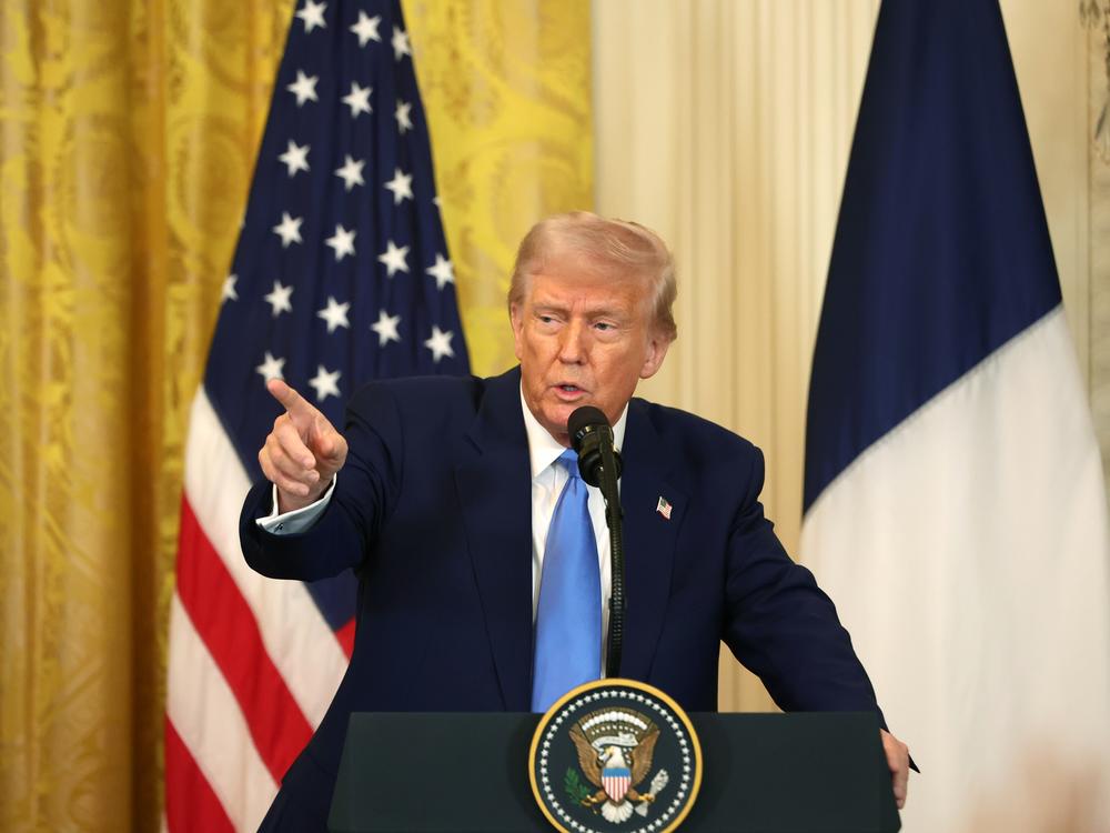 President Trump delivers remarks during a joint news conference in the East Room at the White House on Feb. 24.