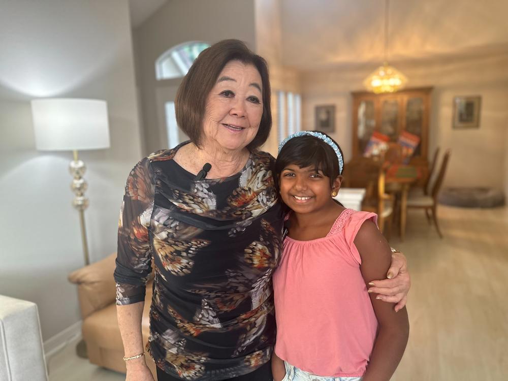 Ameya (right) poses with her neighbor's grandmother, Linda Horikawa (left), who is a survivor of the Japanese internment camps. Ameya says, she felt an instant connection and a spark while she was interviewing Horikawa. 