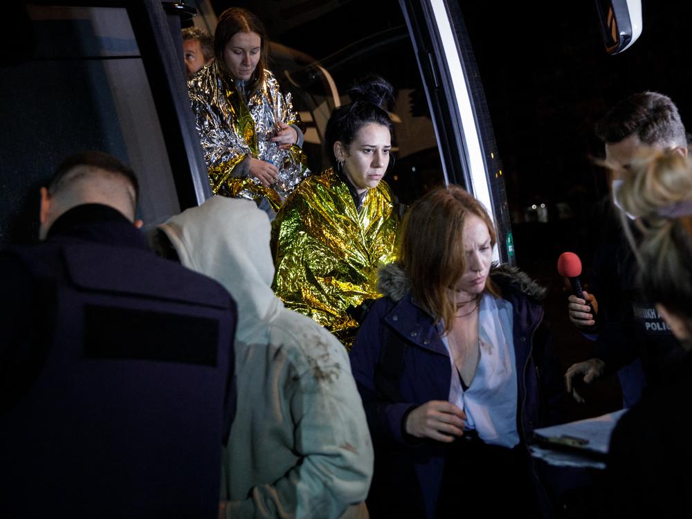 Arrival of passengers rescued from the railway accident involving a collision between a cargo and a passenger train, at Thessaloniki Railway Station, Greece, on March 1, 2023.