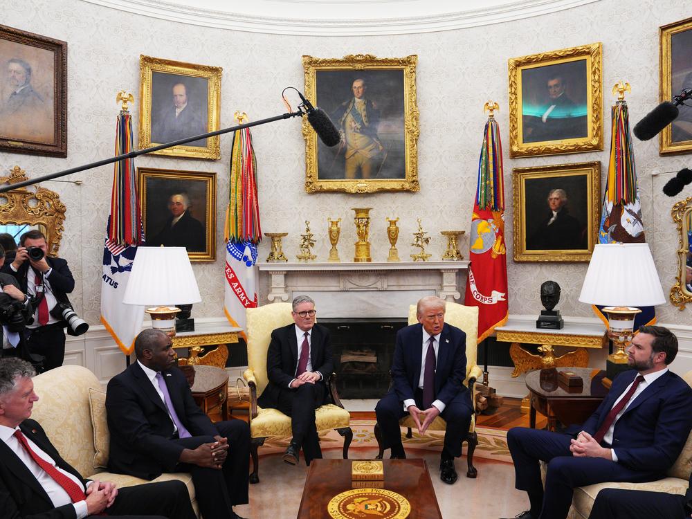 President Donald Trump meets with British Prime Minister Keir Starmer in the Oval Office on Thursday. Starmer is on his first visit to the White House since Trump returned to office.