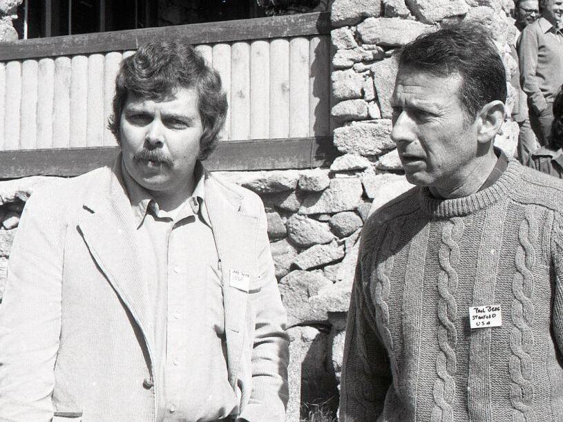 Biochemists Herbert Boyer (UCSF) and Paul Berg (Stanford) at a conference at Asilomar, February 26, 1975.