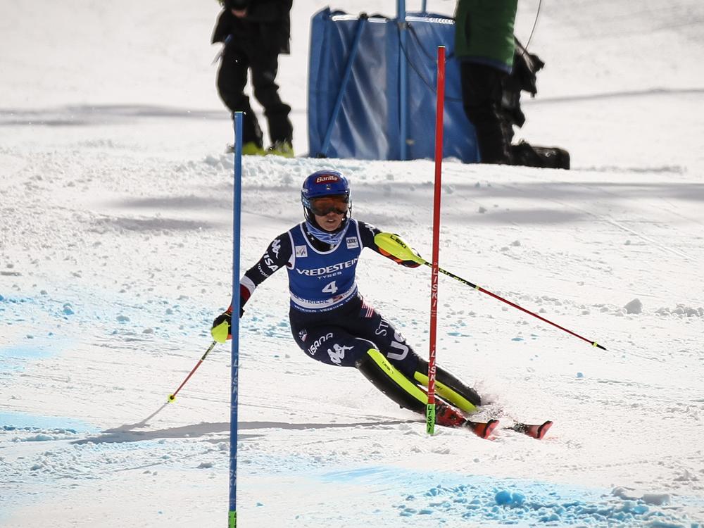Mikaela Shiffrin of Team USA competes in the Audi FIS Alpine Ski World Cup Women's Slalom in Sestriere, Italy, on Feb. 23,  at the Kandahar course.