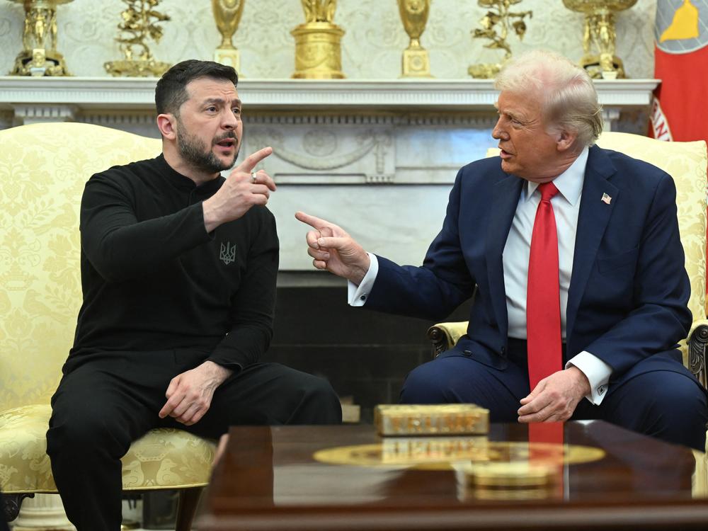 President Trump and Ukrainian President Volodymyr Zelenskyy meet in the Oval Office of the White House in Washington, D.C., on Friday.