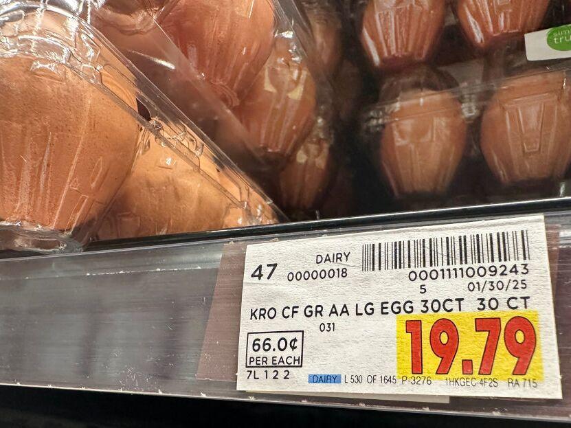 Eggs for sale at 66 cents each from a supermarket in Monterey Park, Calif., on Feb. 10.