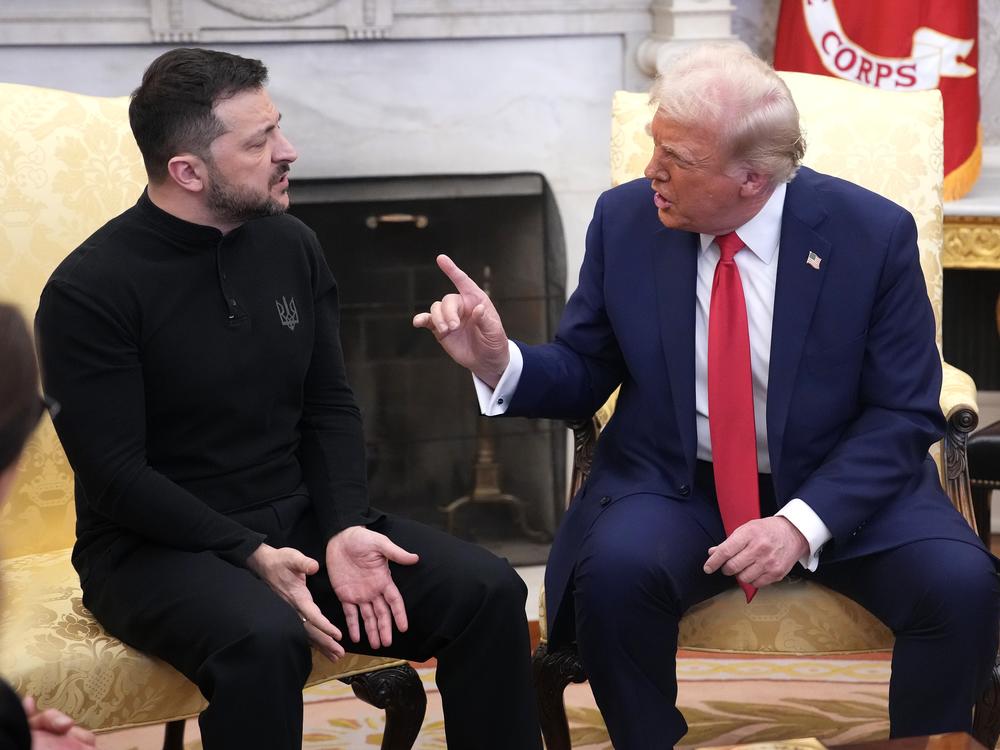 U.S. President Donald Trump and Ukrainian President Volodymyr Zelensky meet in the Oval Office at the White House on February 28, 2025 in Washington, D.C. The discussion devolved into a tense exchange.