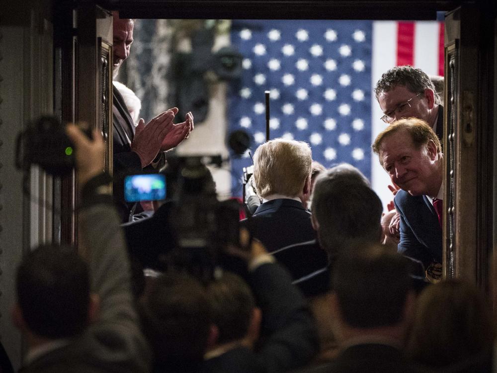 President Trump arrives to deliver the State of the Union address in the chamber of the U.S. House of Representatives on Feb. 4, 2020.