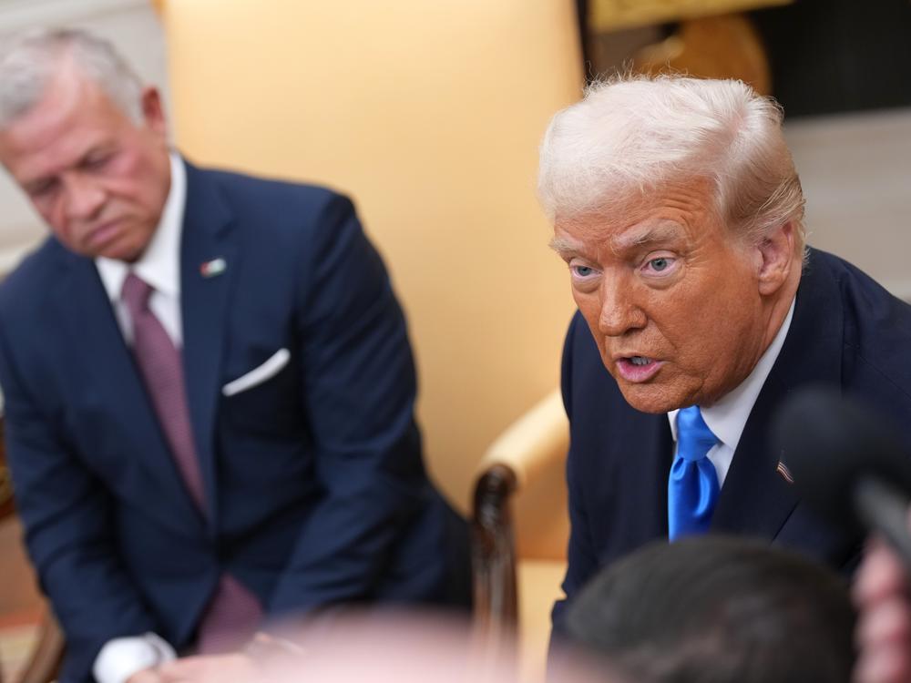 U.S. President Donald Trump delivers remarks during a meeting with Jordan's King Abdullah II in the Oval Office at the White House on Feb. 11 in Washington, D.C.