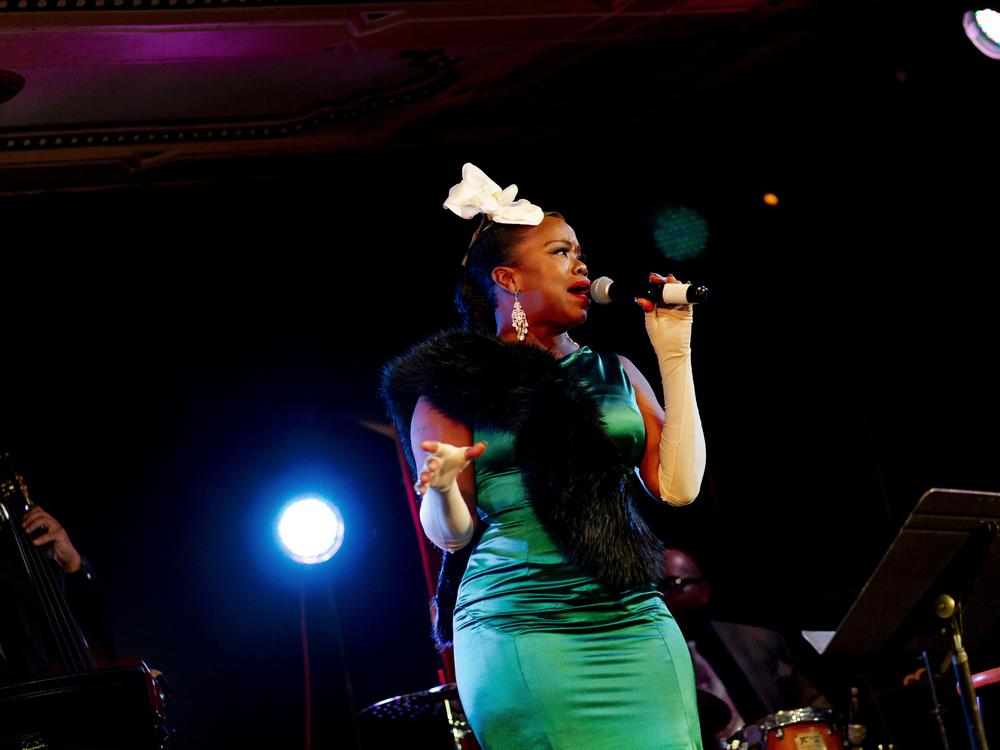 Jazz vocalist and Preservation of Jazz founder Sky Covington, 53, performs as Billie Holiday during her 