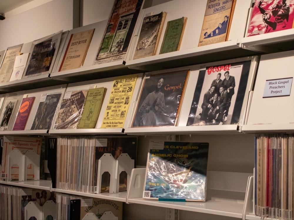 The Black Gospel Archive houses a physical and digital collection of gospel records from the golden era, roughly 1945-1975. The shelves also display sheet music, record sleeves and other memorabilia from this time period.