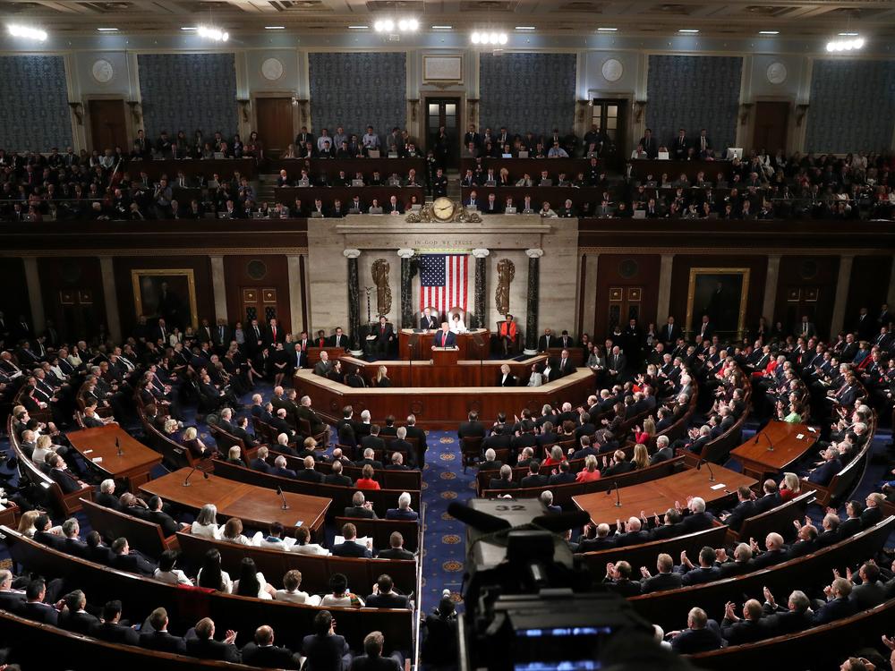 President Trump during his last State of the Union address on Feb. 4, 2020. Trump will return to Capitol Hill on Tuesday to deliver an address to a joint session of Congress.