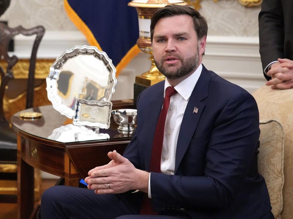 Vice President Vance speaks during a meeting with President Trump and Ukrainian President Volodymyr Zelenskyy in the Oval Office on Feb. 28.