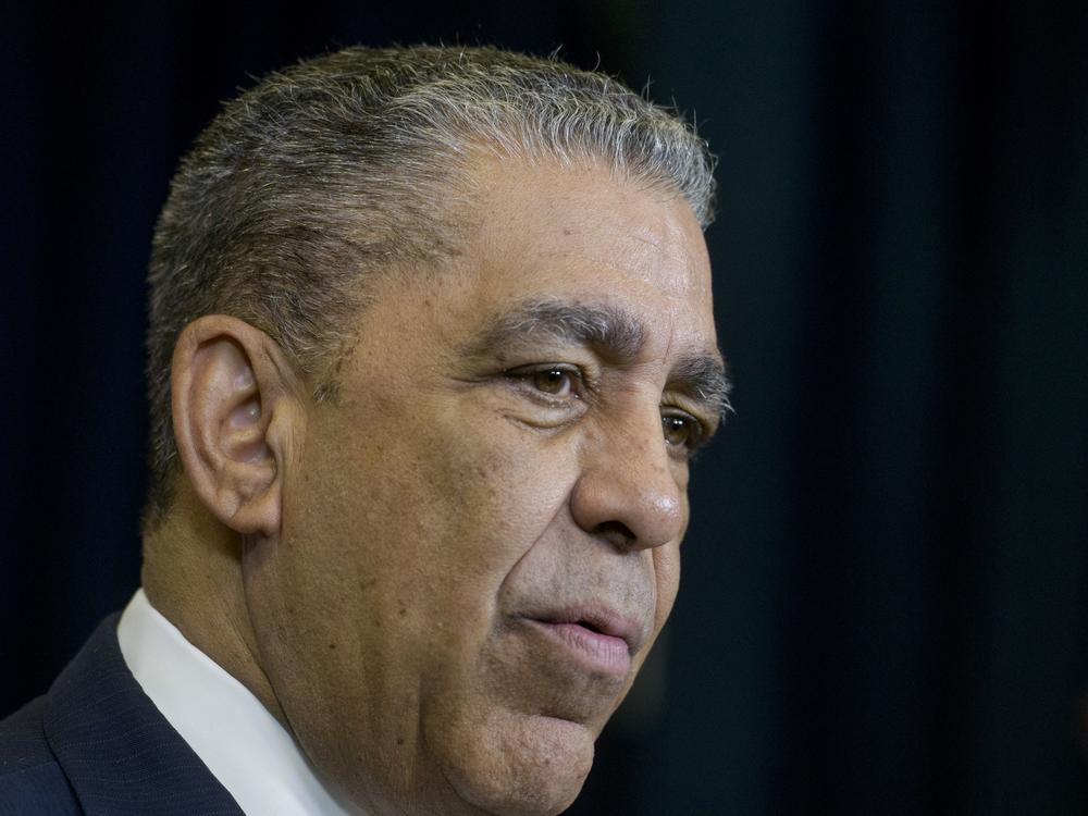 Rep. Adriano Espaillat, D-N.Y., speaks during a press conference by the Congressional Hispanic Caucus on immigration and border priorities, on Feb. 6, 2025, in Washington.