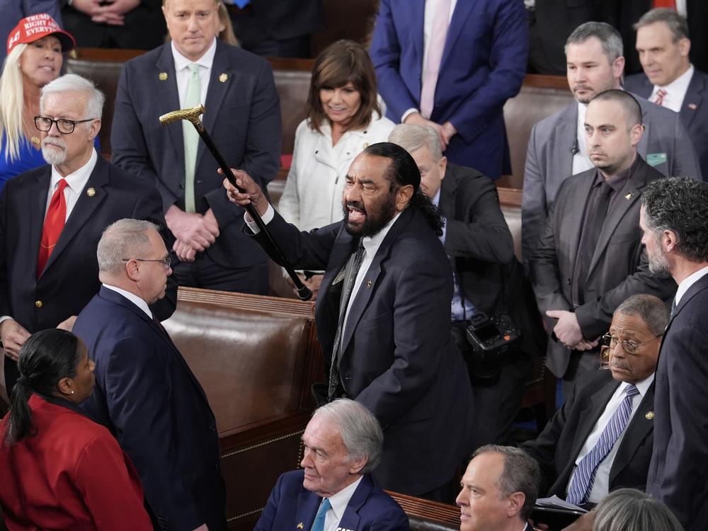 Rep. Al Greene, D-Texas, disrupts President Trump's address to a joint session of Congress at the Capitol in Washington on March 4.