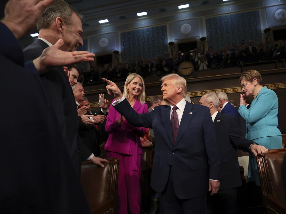 President Trump arrives to address a joint session of Congress at the Capitol.